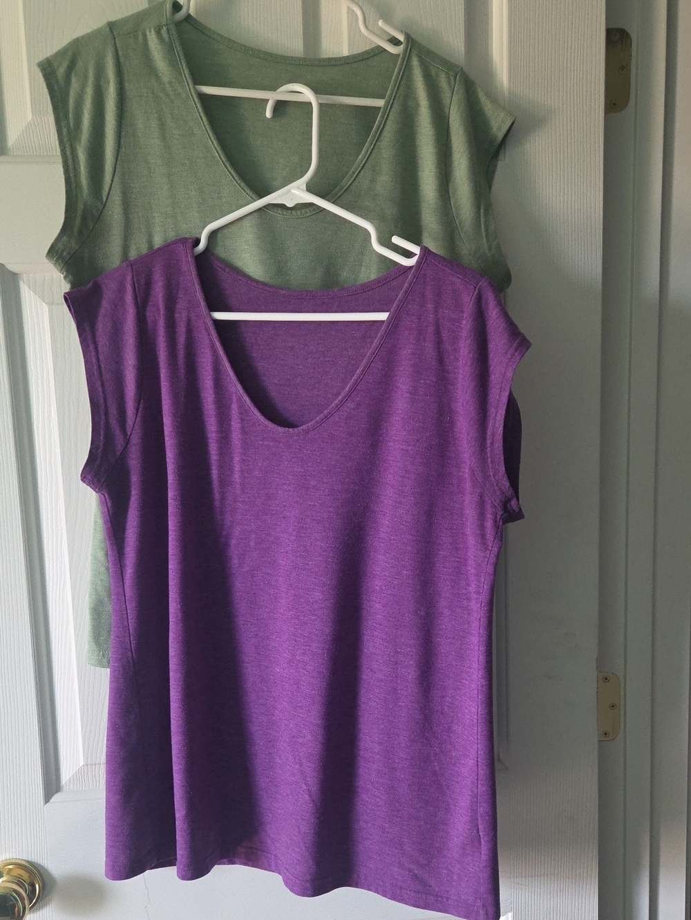 Set Of 2 Women's Cap-Sleeve V-Neck Tops - Purple And Green